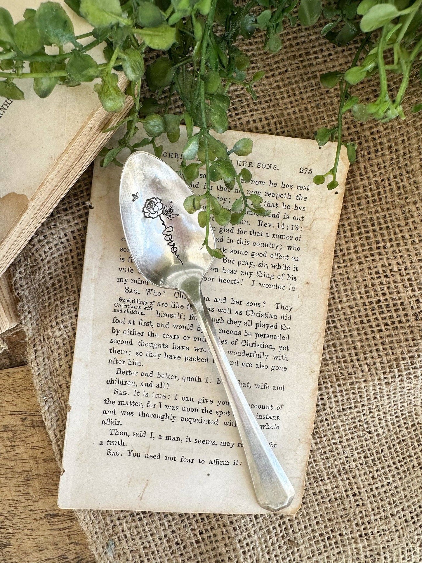 Floral Stem Vintage Hand Stamped Spoon