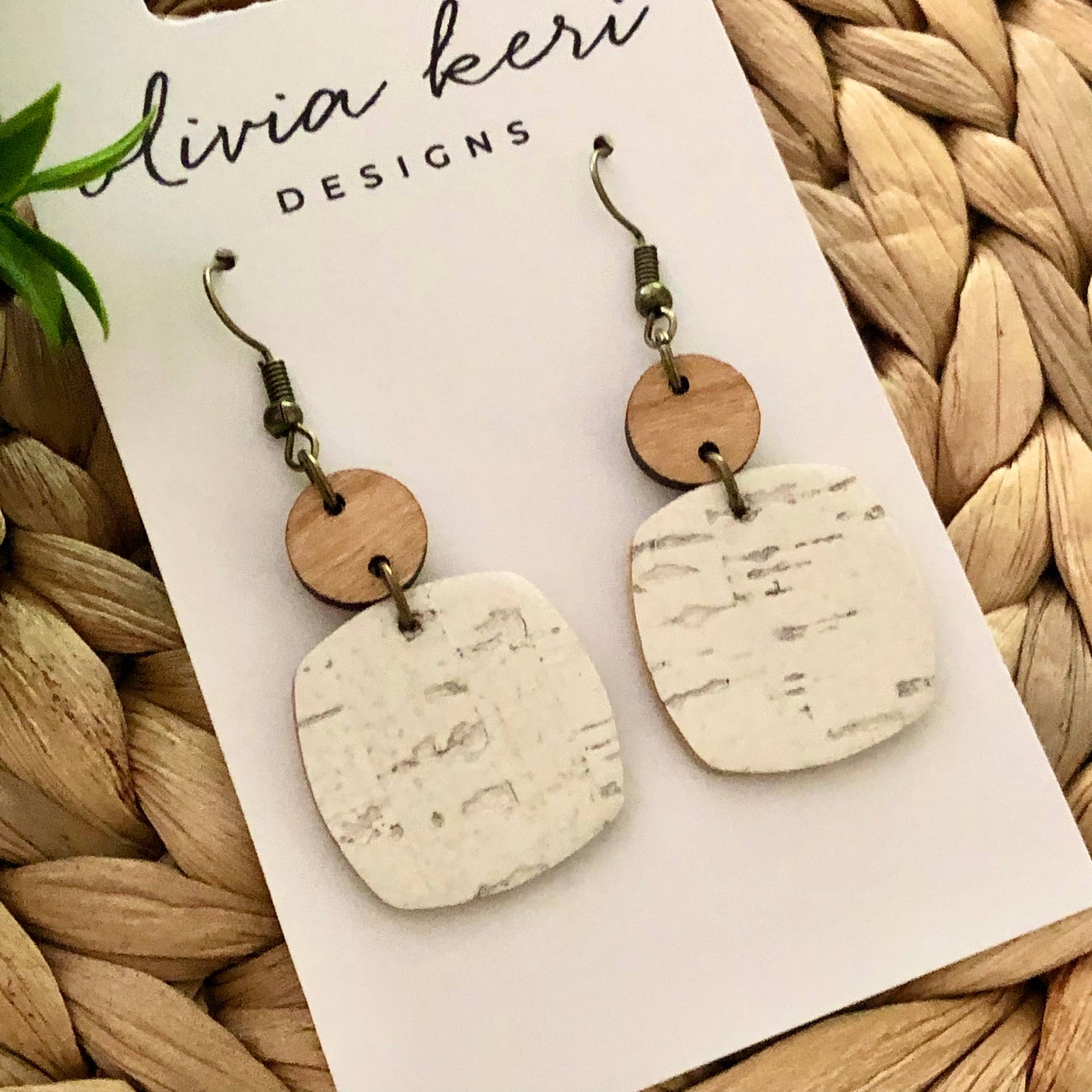 Nora - White Birch Leather Dangle Earrings