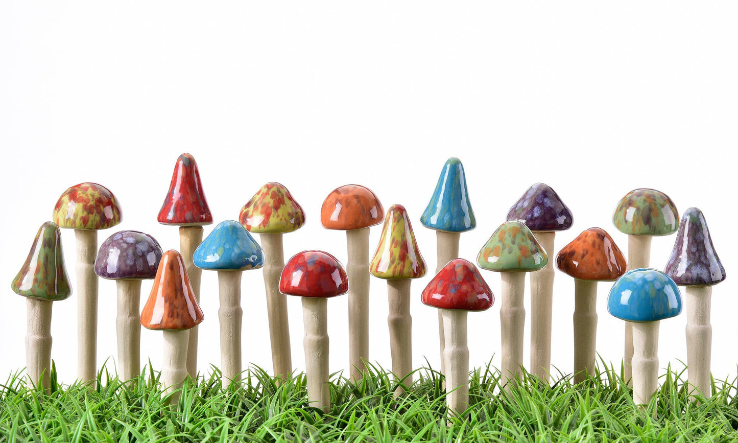 Ceramic Mushroom Garden Pick,18Asst