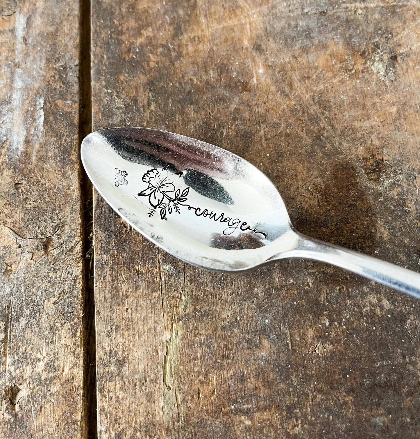 Floral Stem Vintage Hand Stamped Spoon