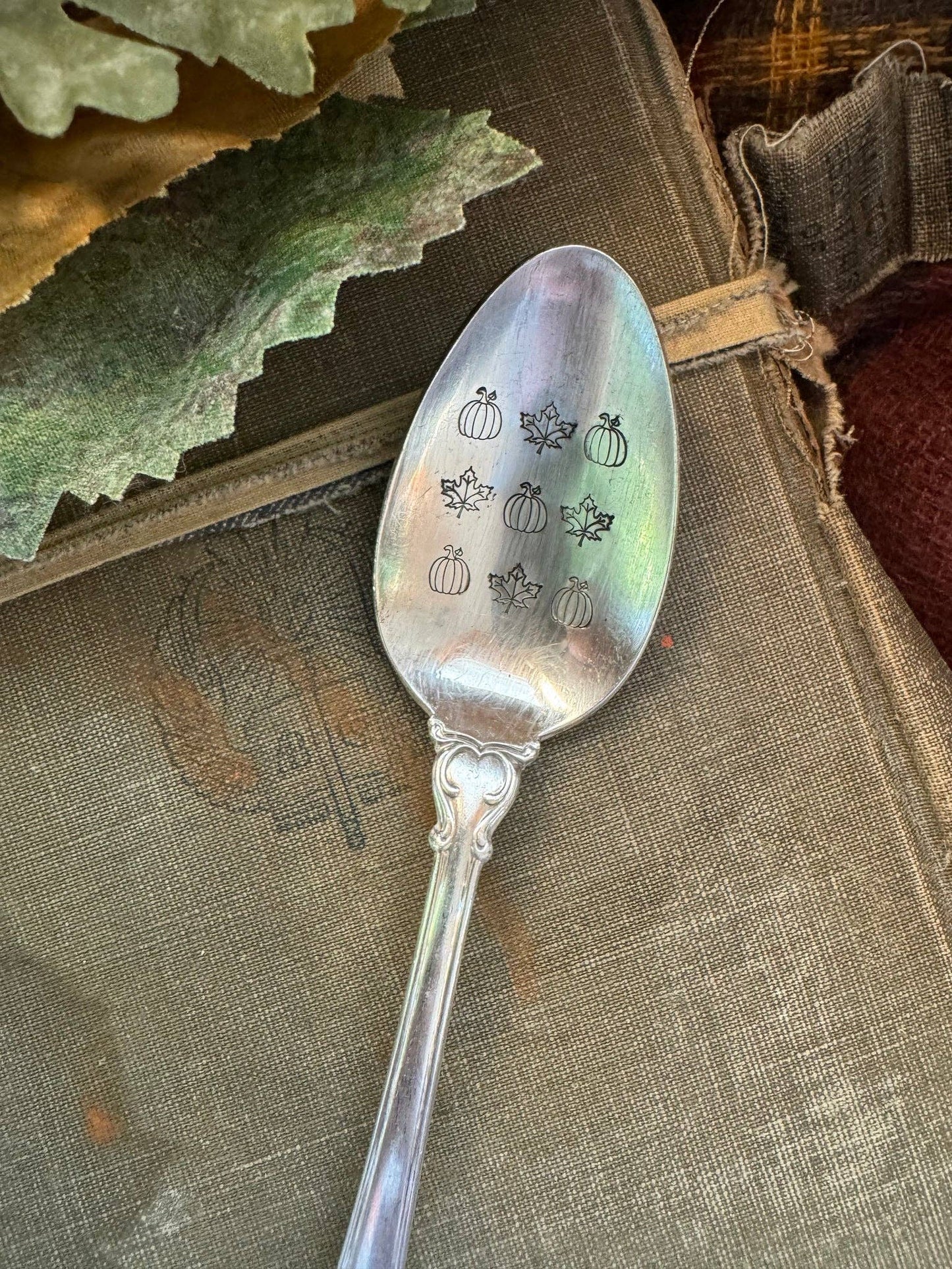 Pumpkins and Leaves Vintage Stamped Spoon