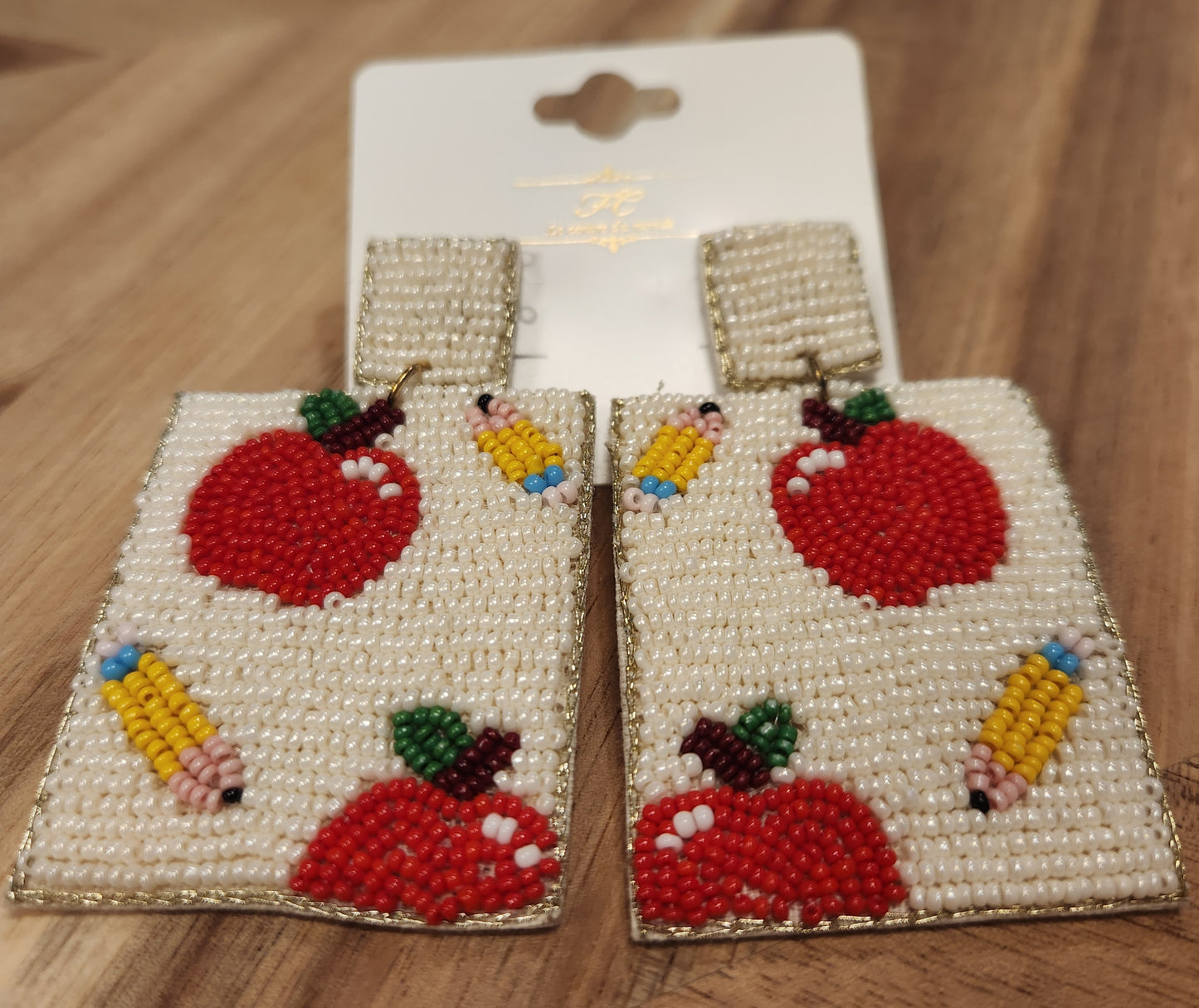 Apple and Pencil beaded earrings