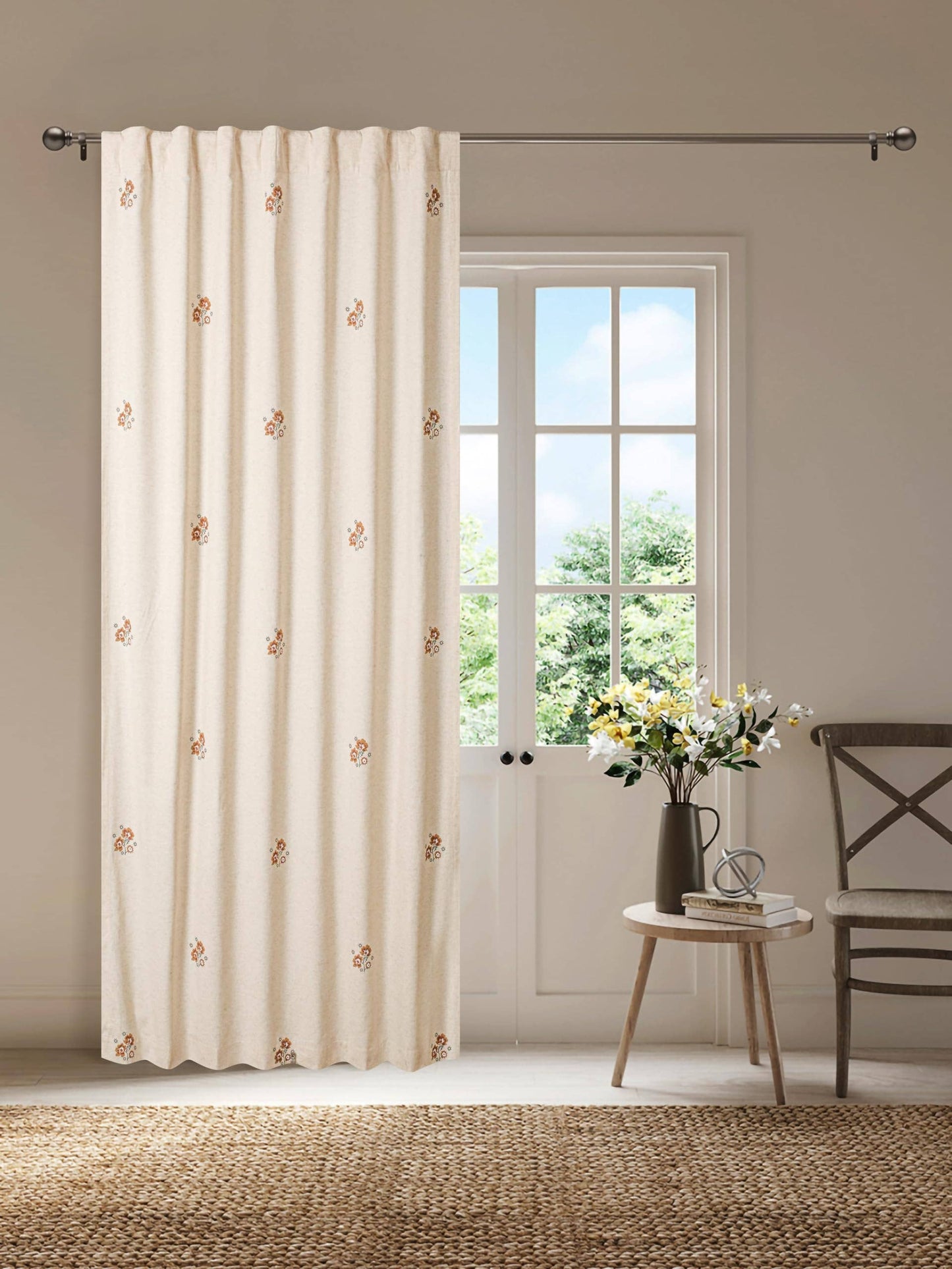 50x108" Flower Print Linen Room Darkening Curtain - 1 Piece
