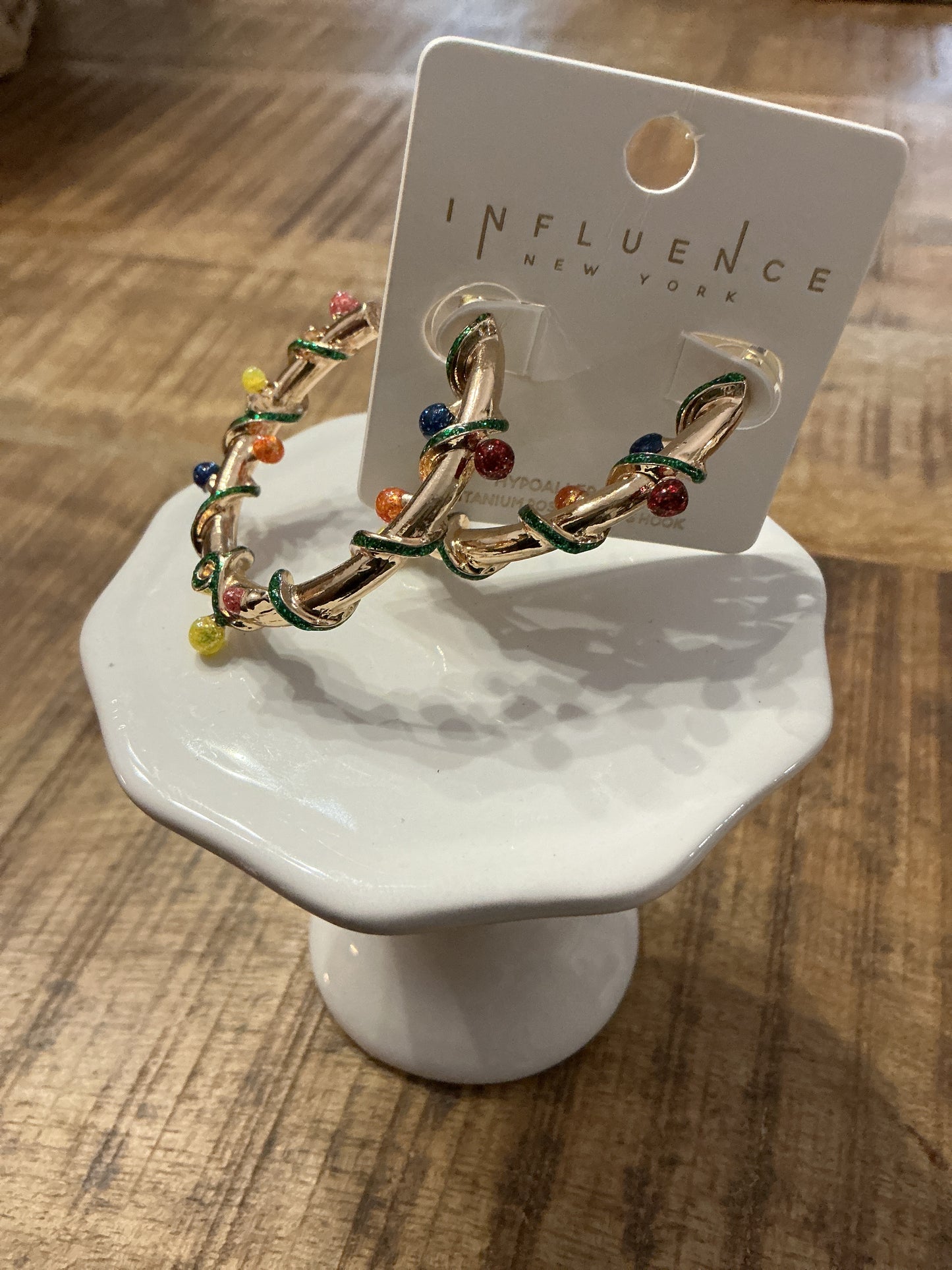 Gold Hoop with Christmas Lights Earrings