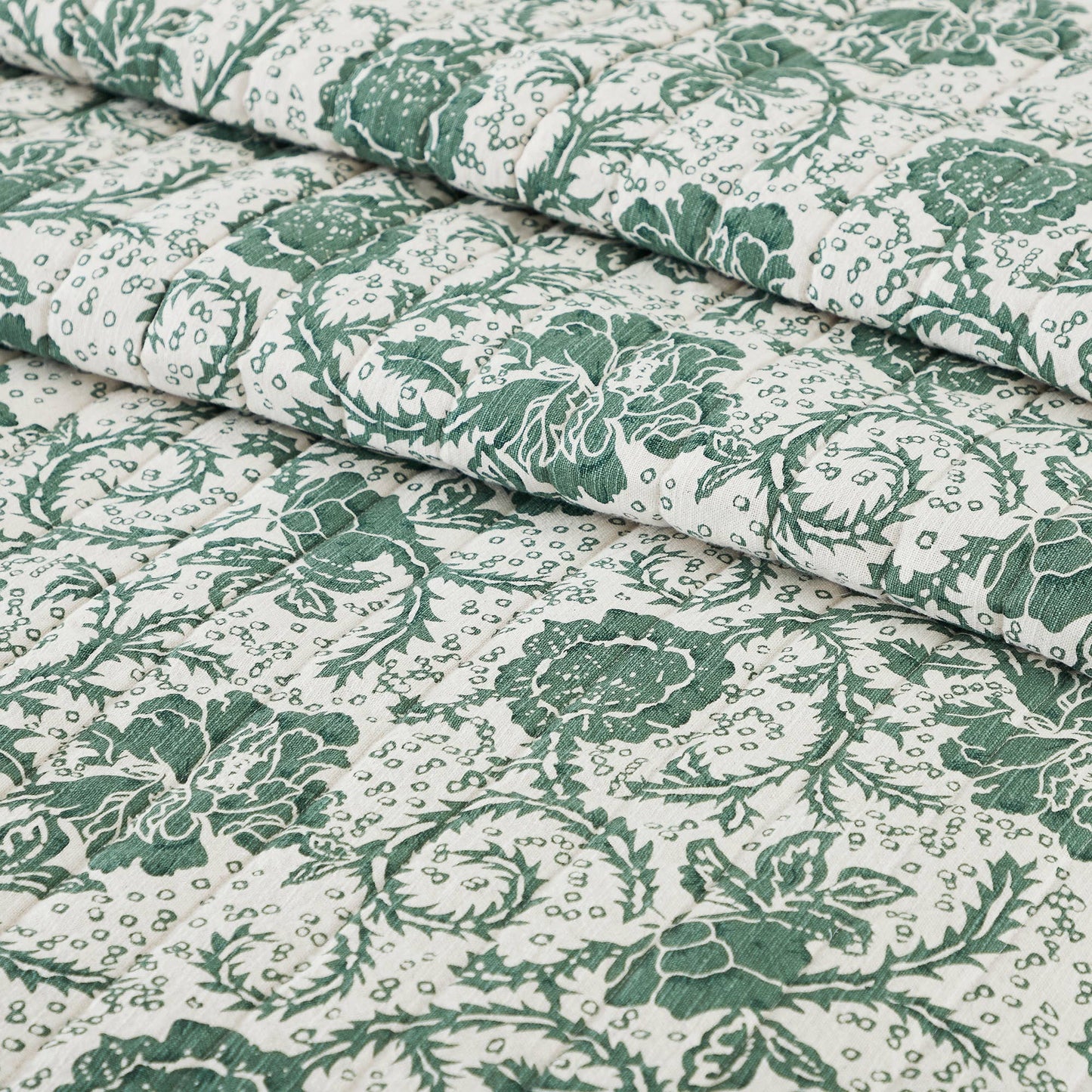 Dorset Green Floral King Quilt 105Wx95L