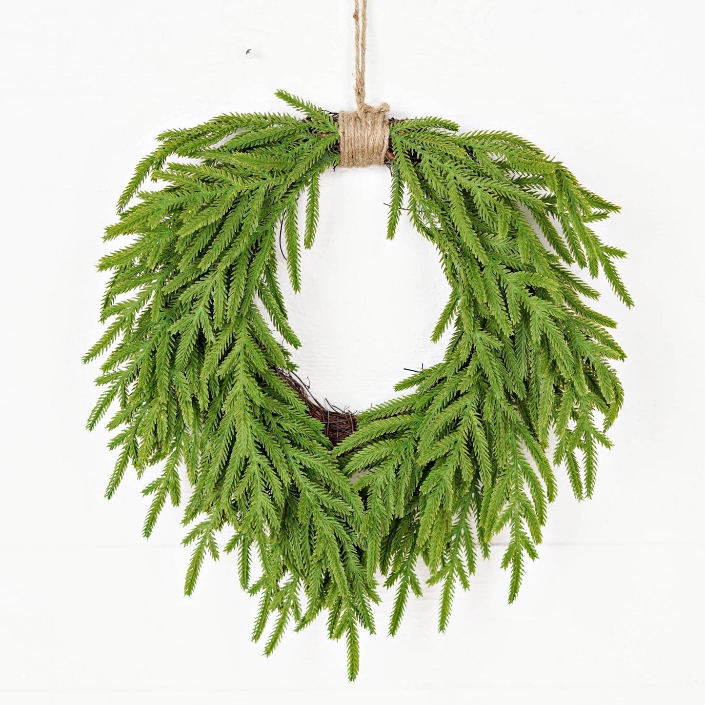 20inW Heart Twig Wreath-Soft Touch Evergreen Norfolk