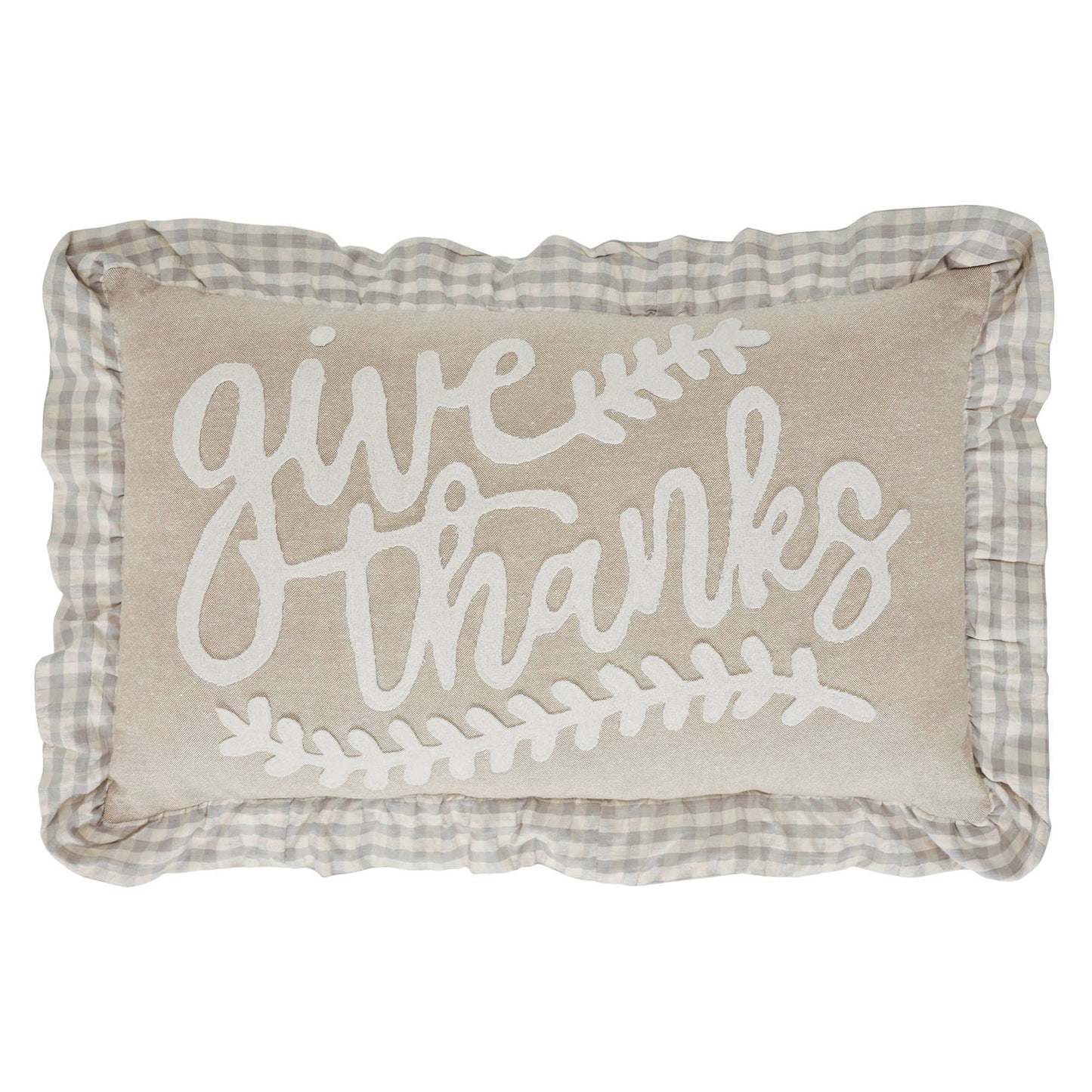 Grace Give Thanks Fall Thanksgiving Harvest Farmhouse Decorative Throw Pillow, 14x22 Inch Embroidered Cotton Accent