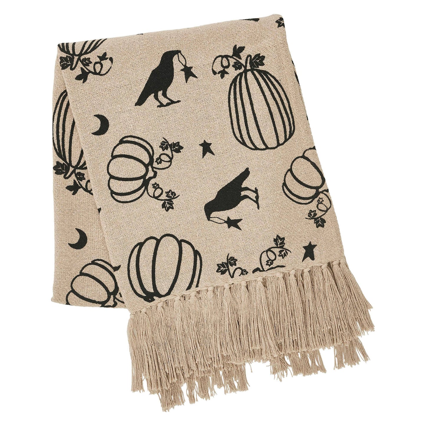 Raven Harvest Farmhouse Black Tan Plaid Woven Cotton Throw Blanket 50x60