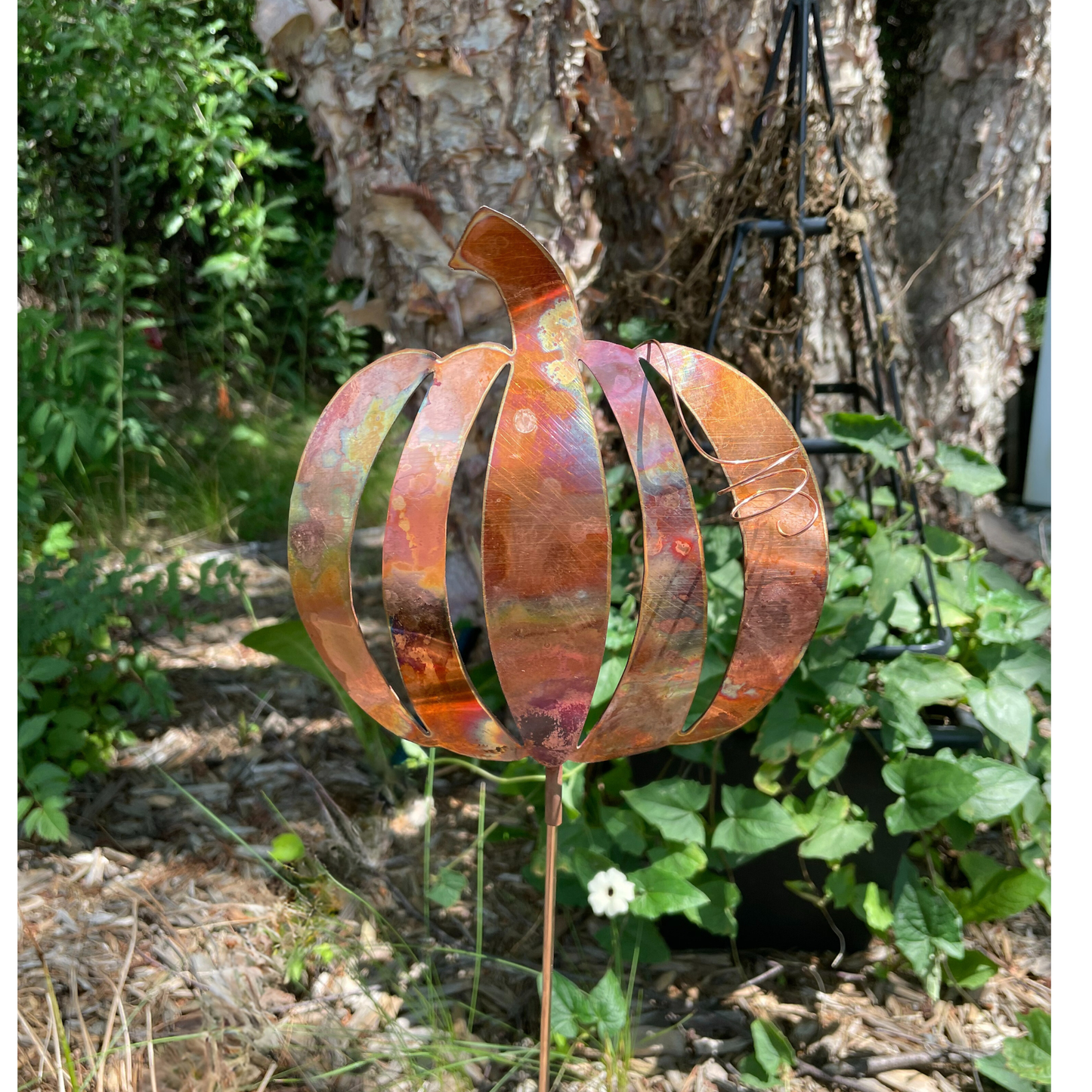 Natural Copper Pumpkin Garden Stake- CUT OUT
