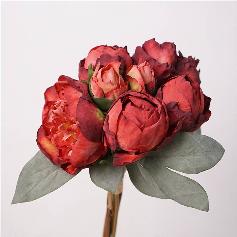12''T Silk Peony Floral Bouquet, Spring Peonies, 7 Stems