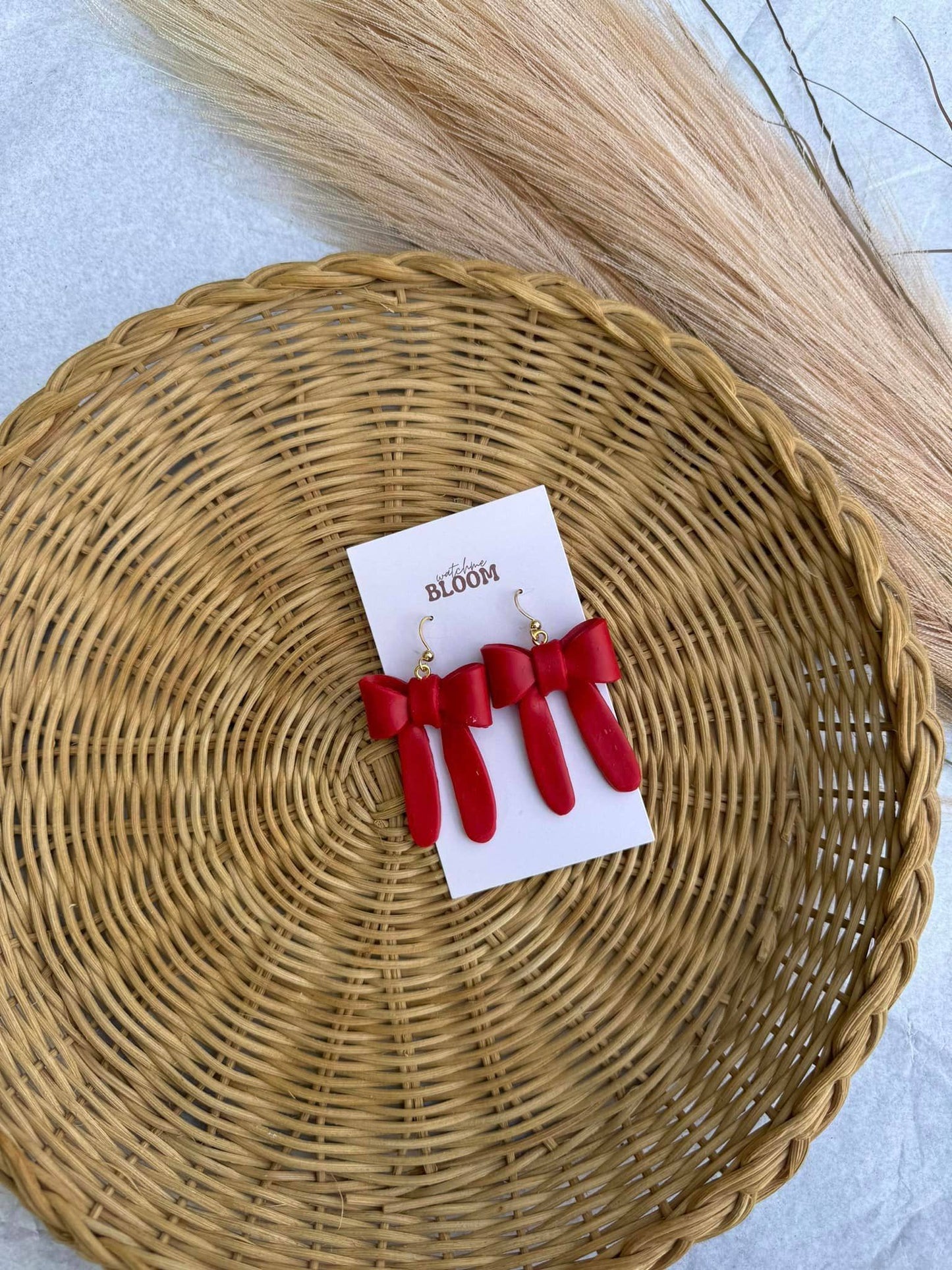 Red 3D Bow Polymer Clay Earrings | Everyday | Handmade
