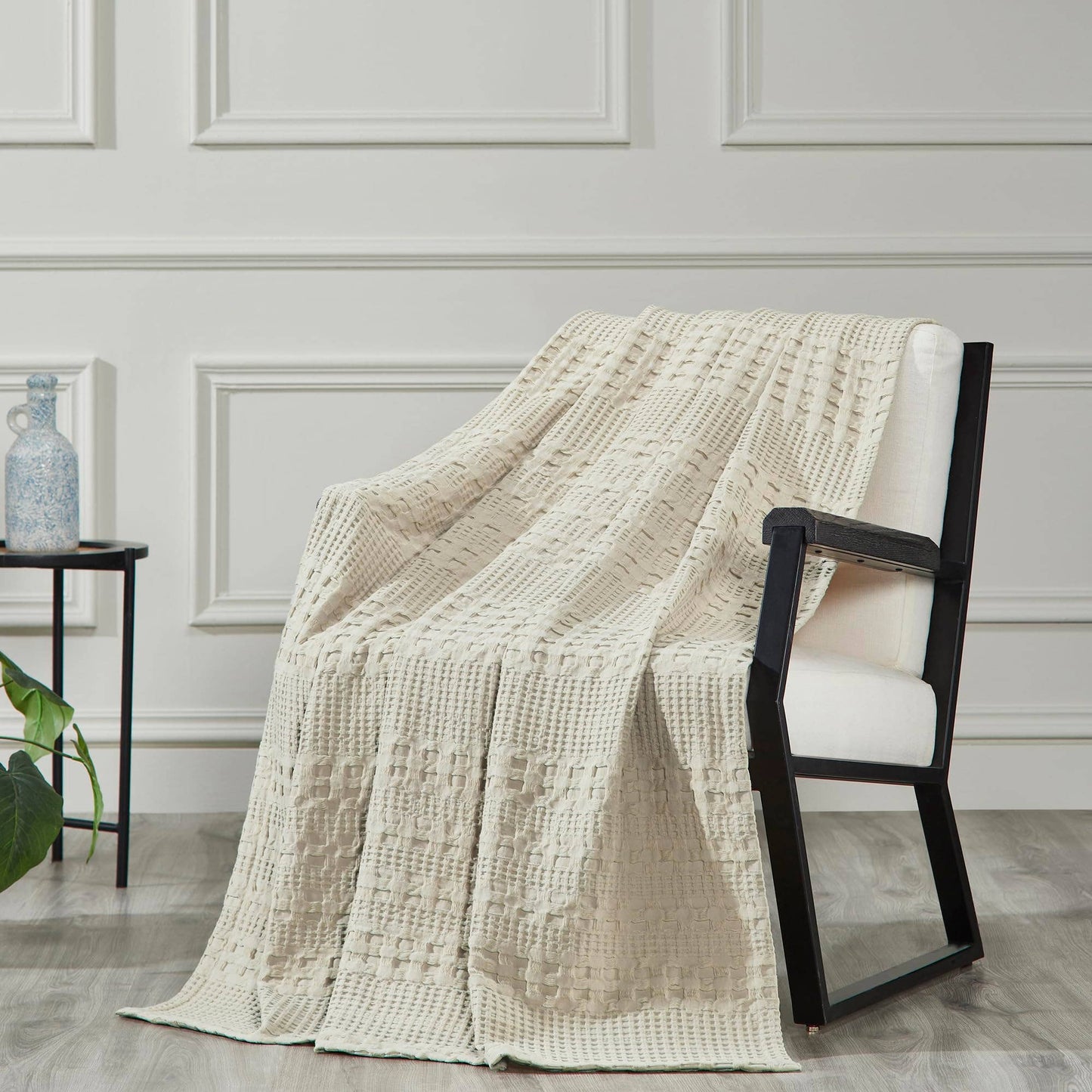 Waffle Weave Natural Throw 50x60 - Cotton Decorative Blanket for Bed, Couch, Sofa | Boho Farmhouse Home Decor