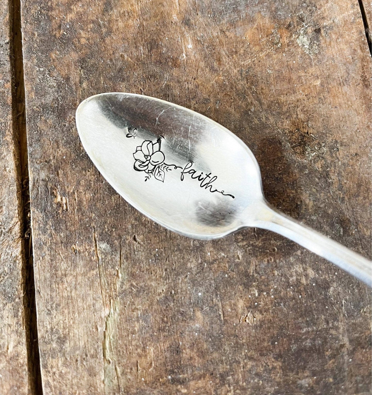 Floral Stem Vintage Hand Stamped Spoon
