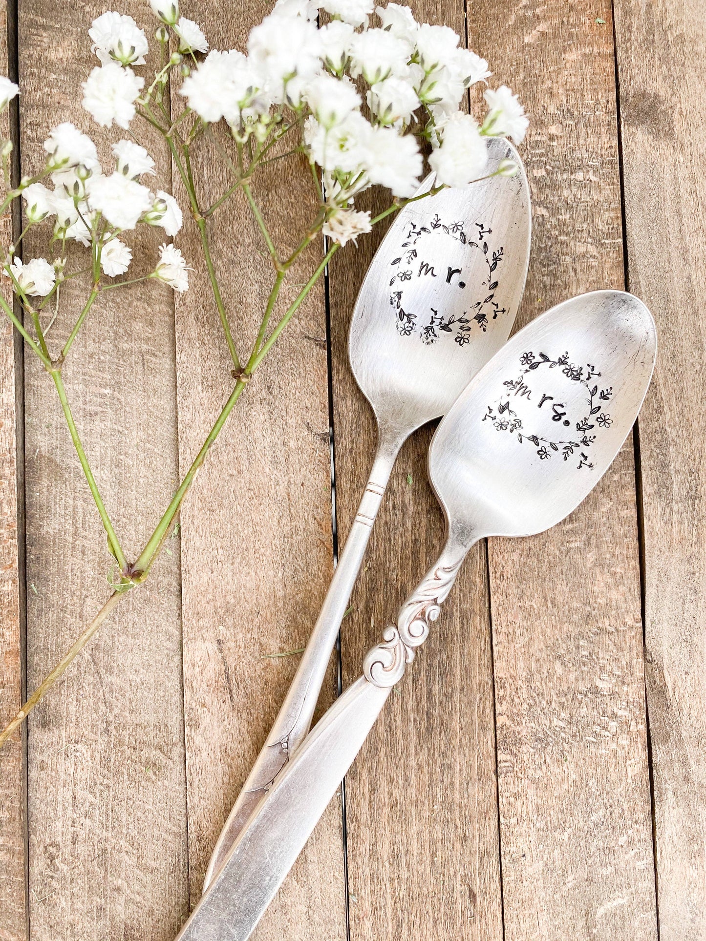 Mr & Mrs Vintage Stamped Wedding Spoons