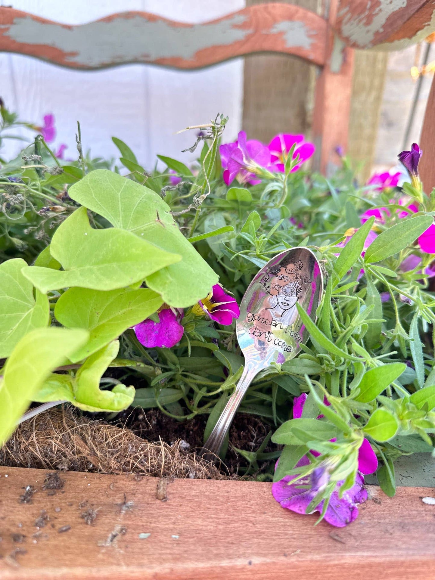Garden Hair Don't Care Hand Stamped Vintage Spoon