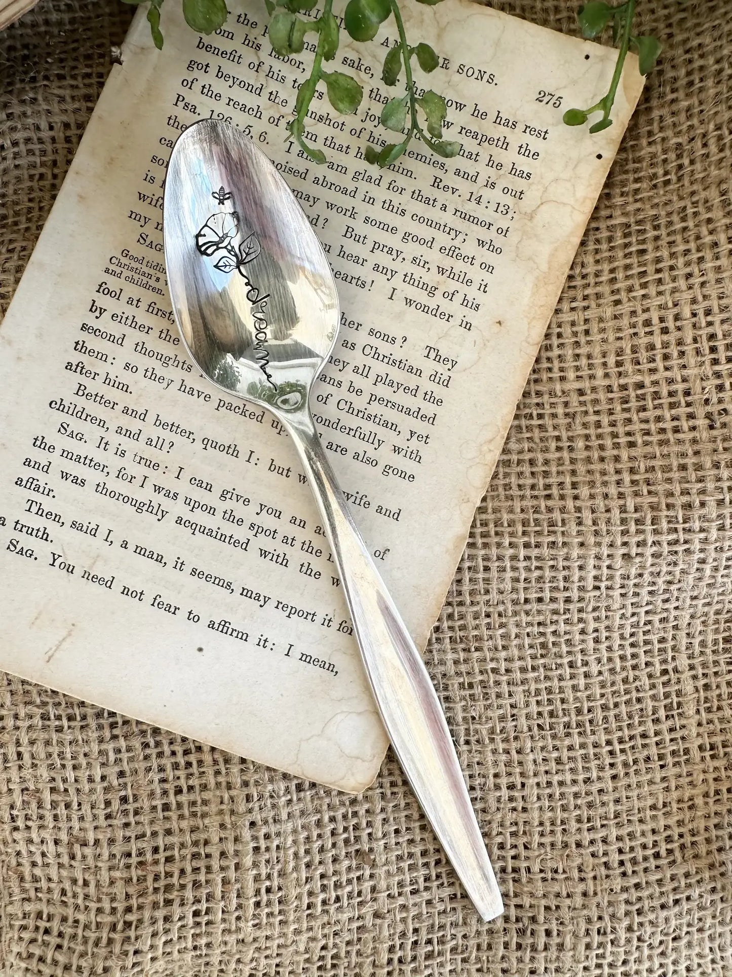Floral Stem Vintage Hand Stamped Spoon