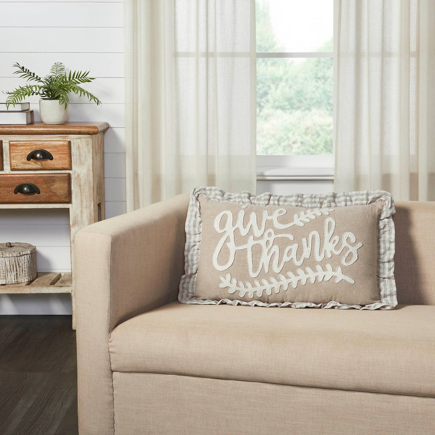 Grace Give Thanks Fall Thanksgiving Harvest Farmhouse Decorative Throw Pillow, 14x22 Inch Embroidered Cotton Accent
