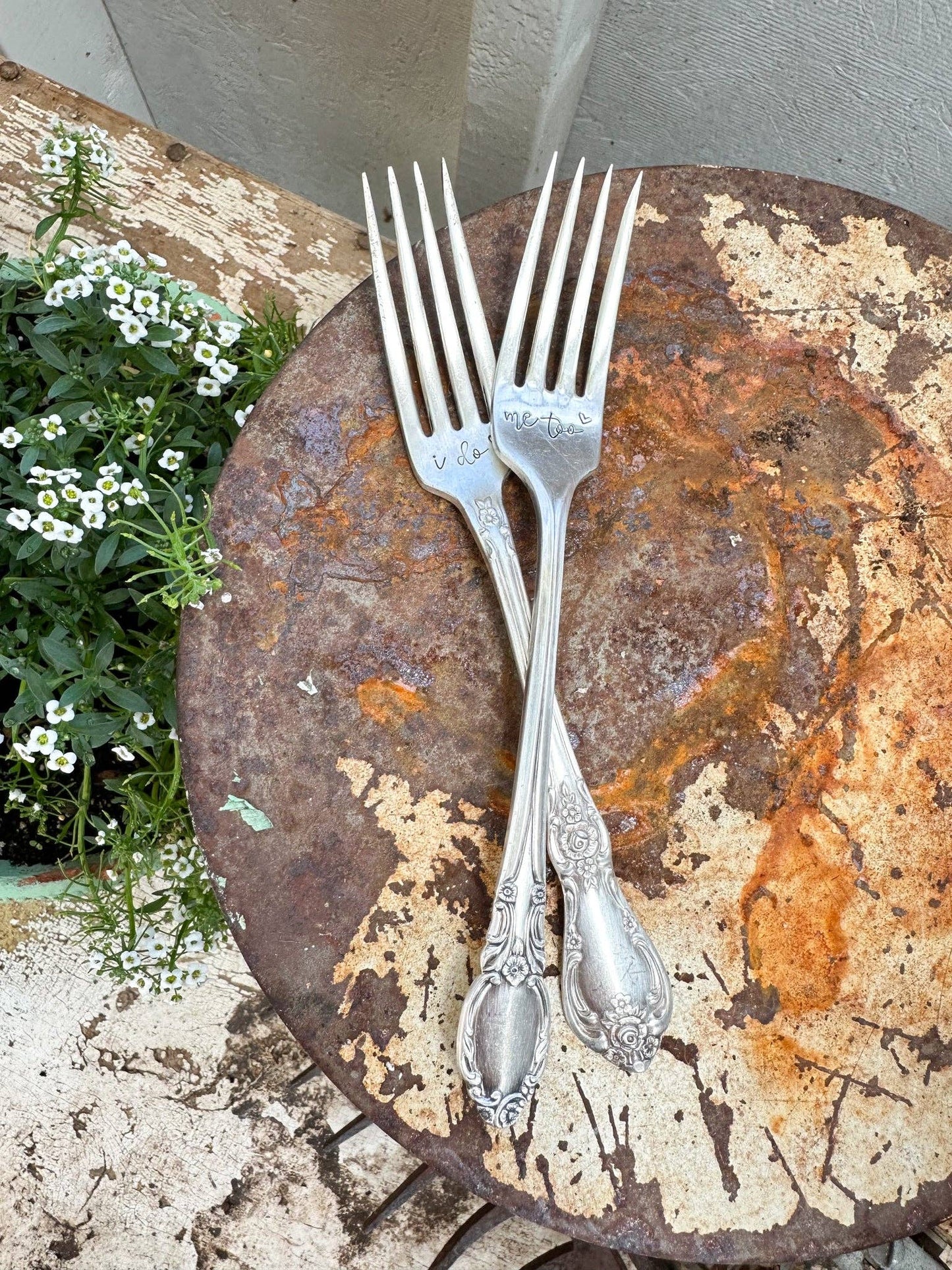 I Do & Me Too Vintage Stamped Wedding Forks Set