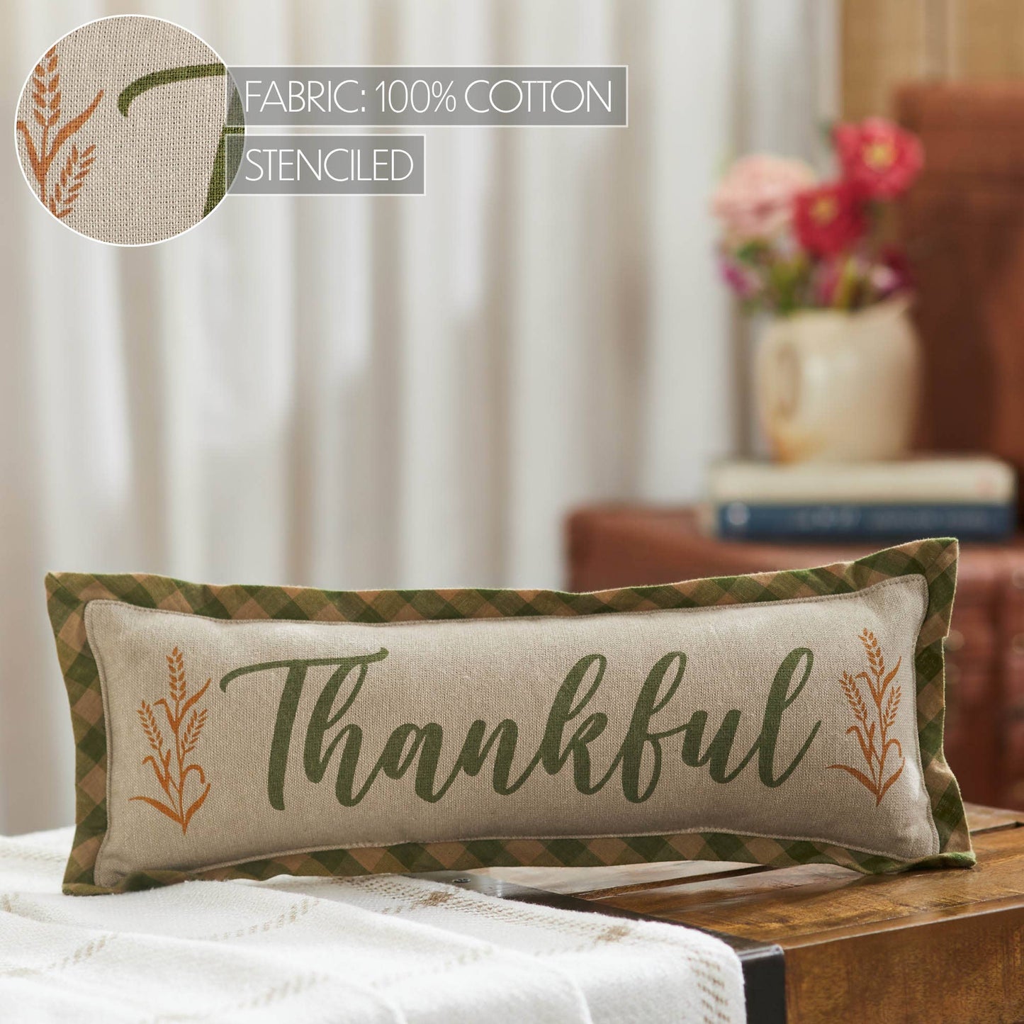 Harvest Blessings Thankful Decorative Fall Throw Pillow Autumn Home Decor Accent Cushion 5x15 Inch