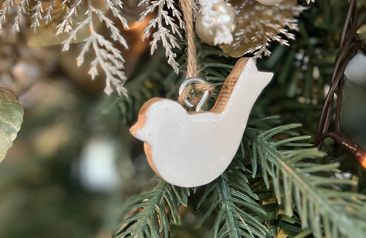 Set of 6 Wooden Bird Ornaments 2x1.5in