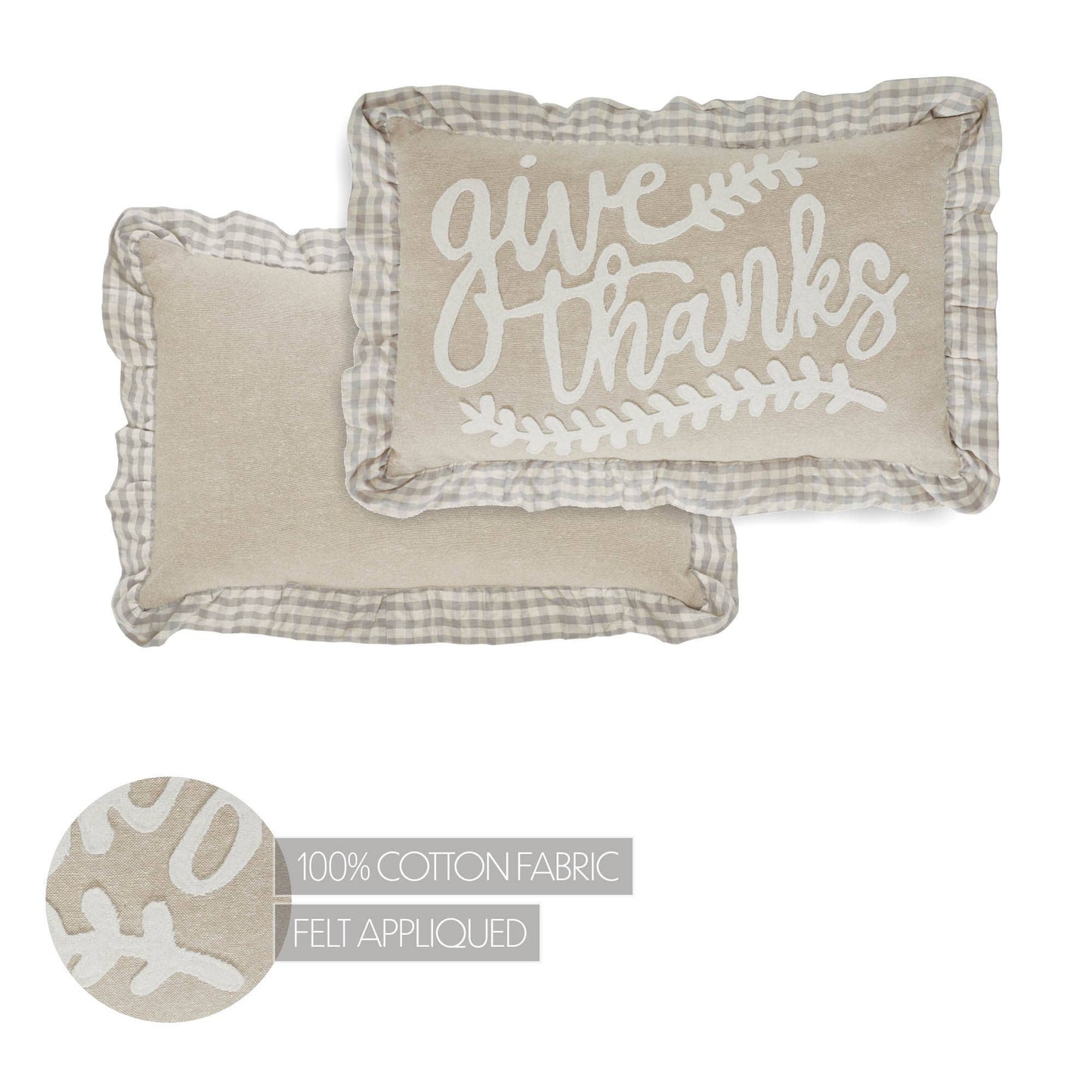 Grace Give Thanks Fall Thanksgiving Harvest Farmhouse Decorative Throw Pillow, 14x22 Inch Embroidered Cotton Accent