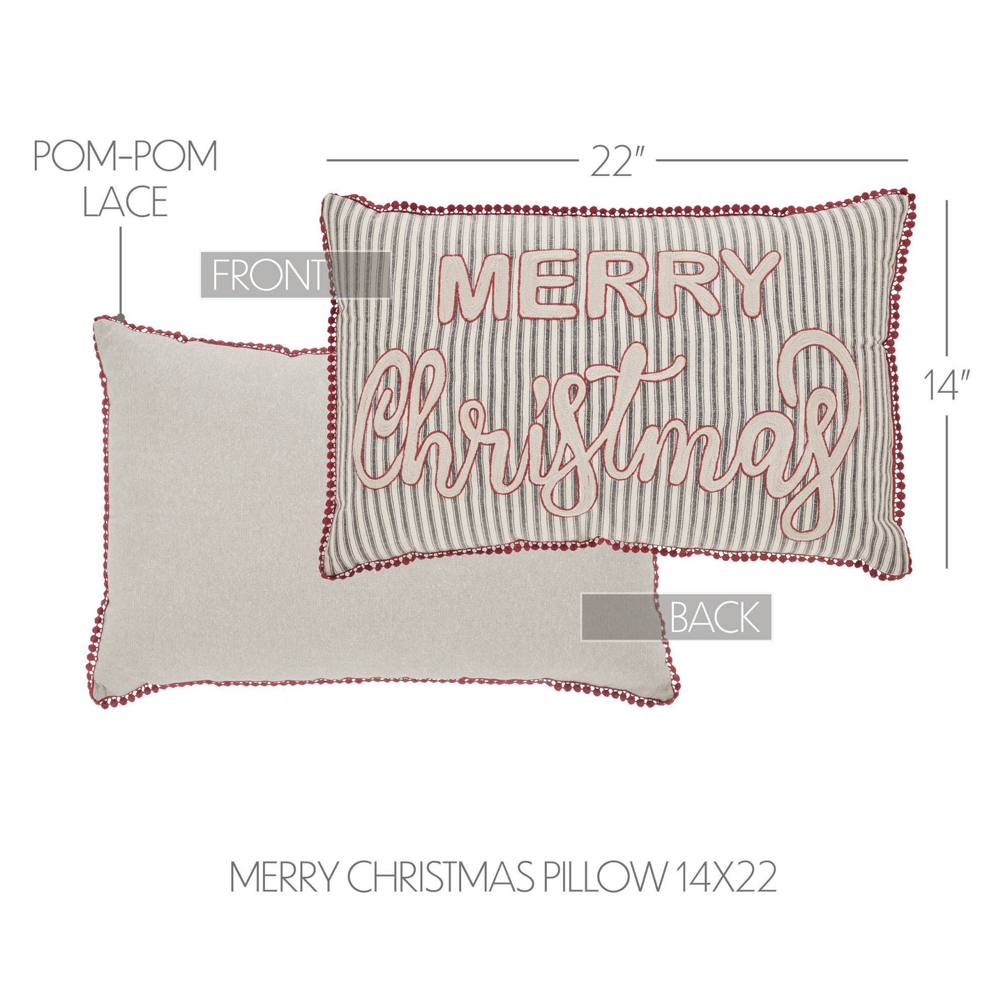 Sawyer Mill Charcoal Merry Christmas Pillow 14x22