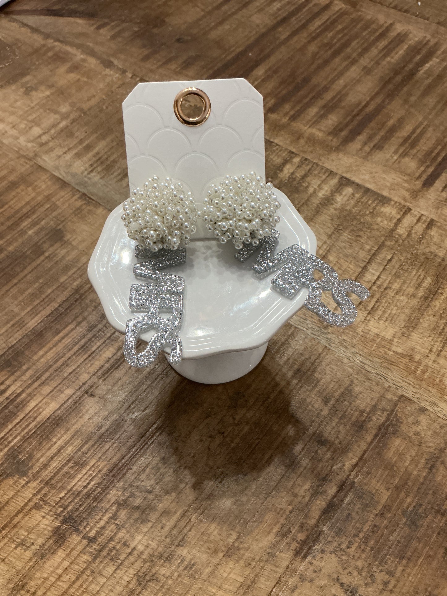 Mrs Glitter Acrylic Pom Pom Earrings