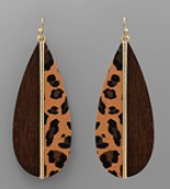 Teardrop Wood & Leopard Print Earrings