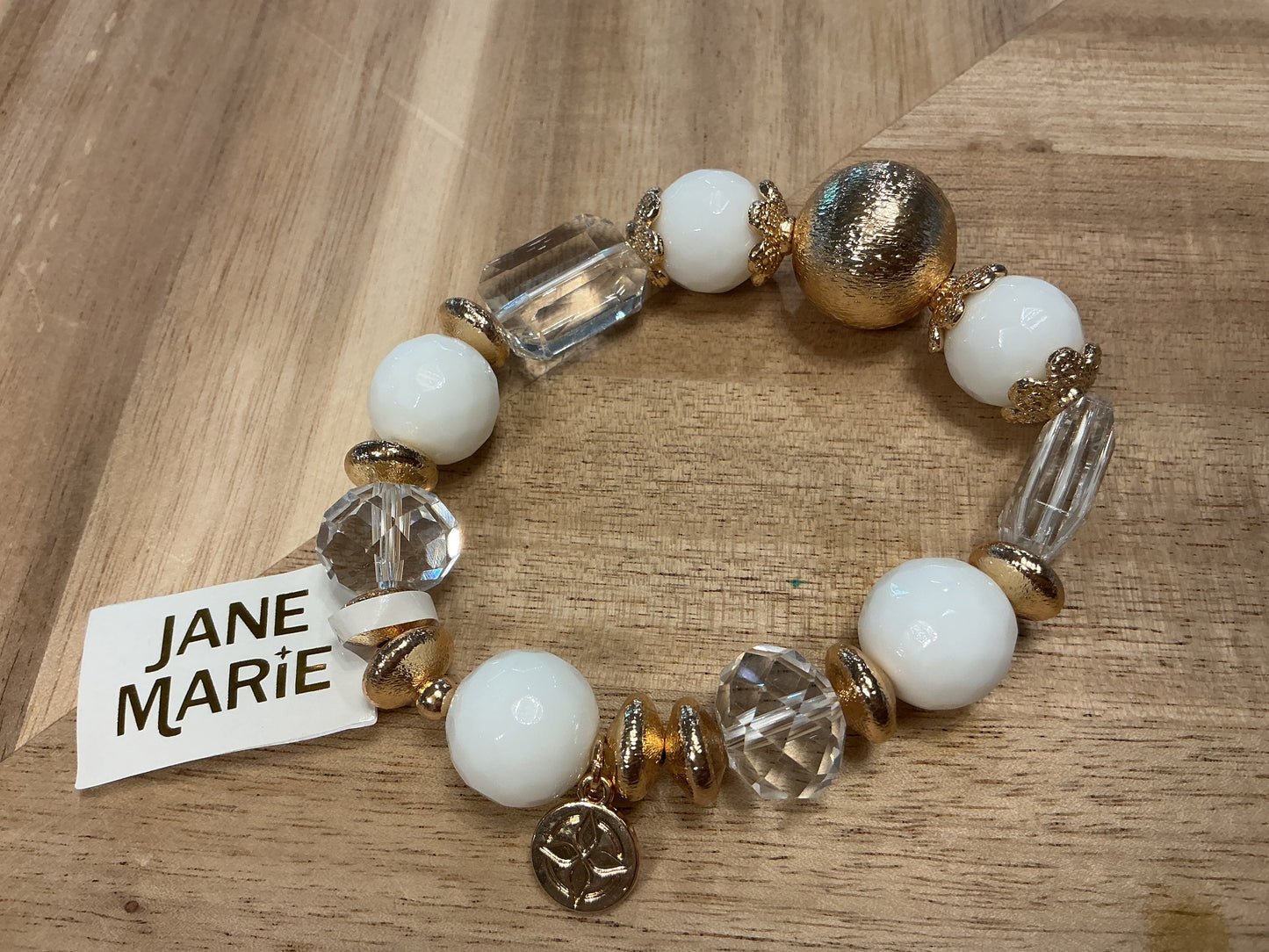 Jane Marie acrylic clear, white and gold stretch bracelet