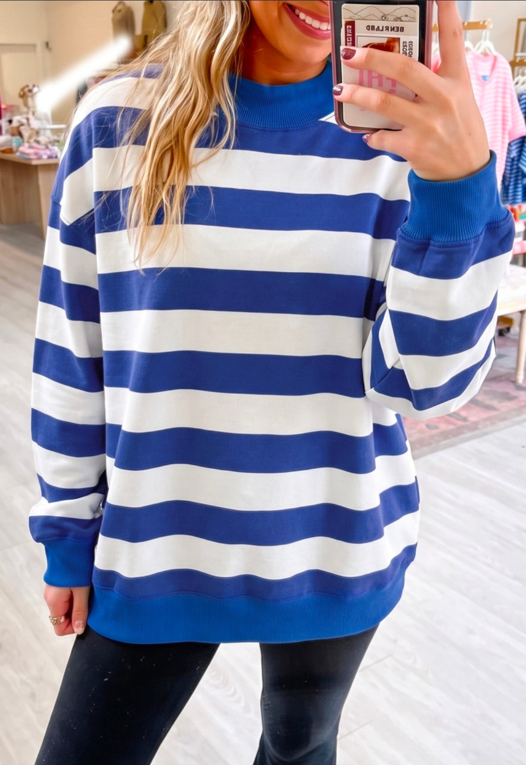 Blue Stripe Mock Neck