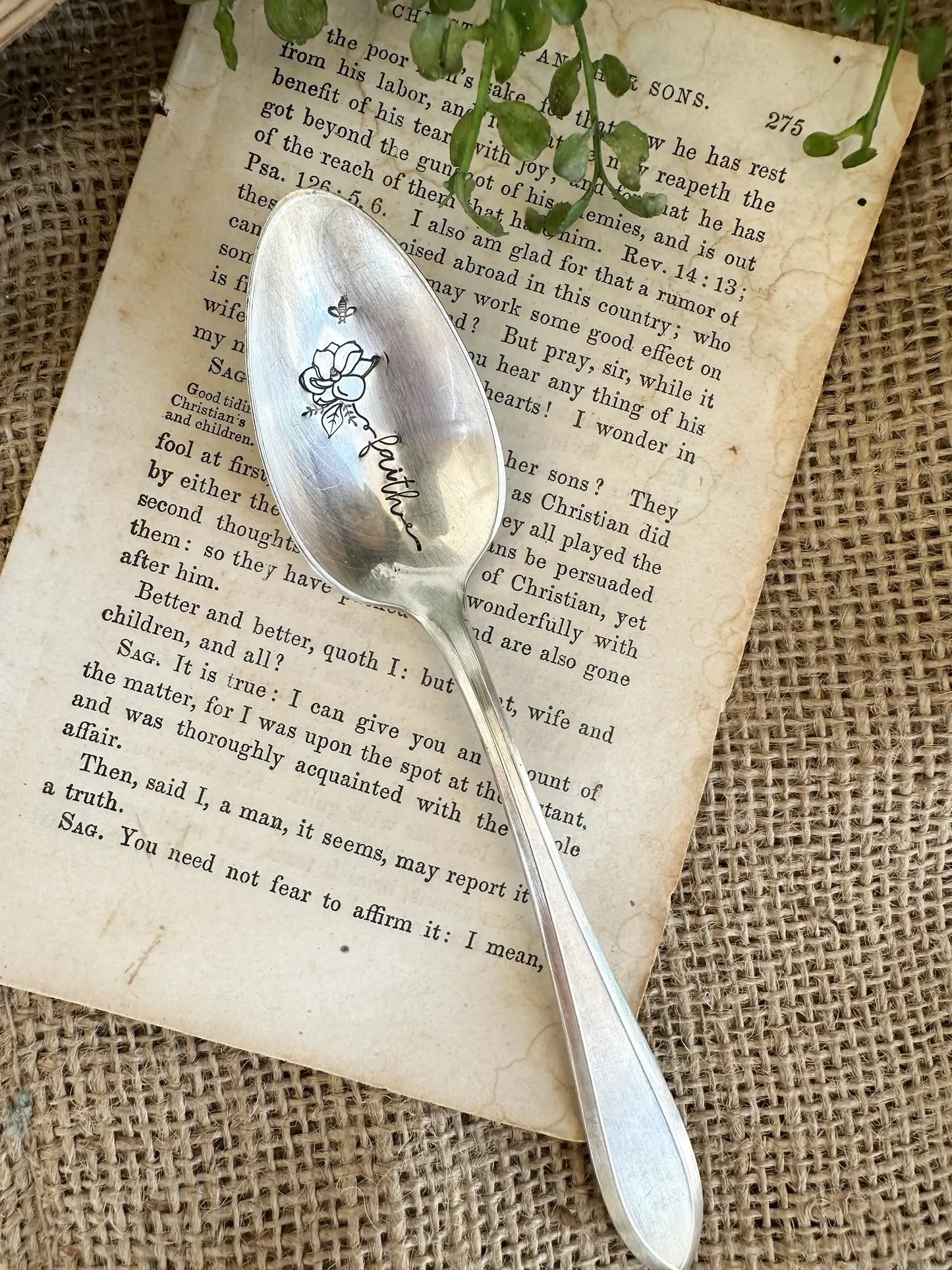 Floral Stem Vintage Hand Stamped Spoon