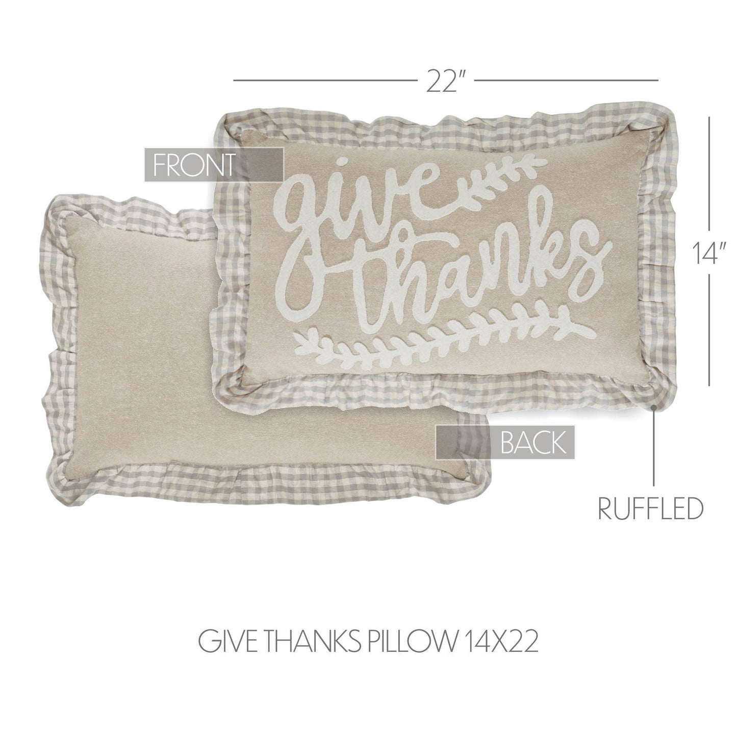 Grace Give Thanks Fall Thanksgiving Harvest Farmhouse Decorative Throw Pillow, 14x22 Inch Embroidered Cotton Accent