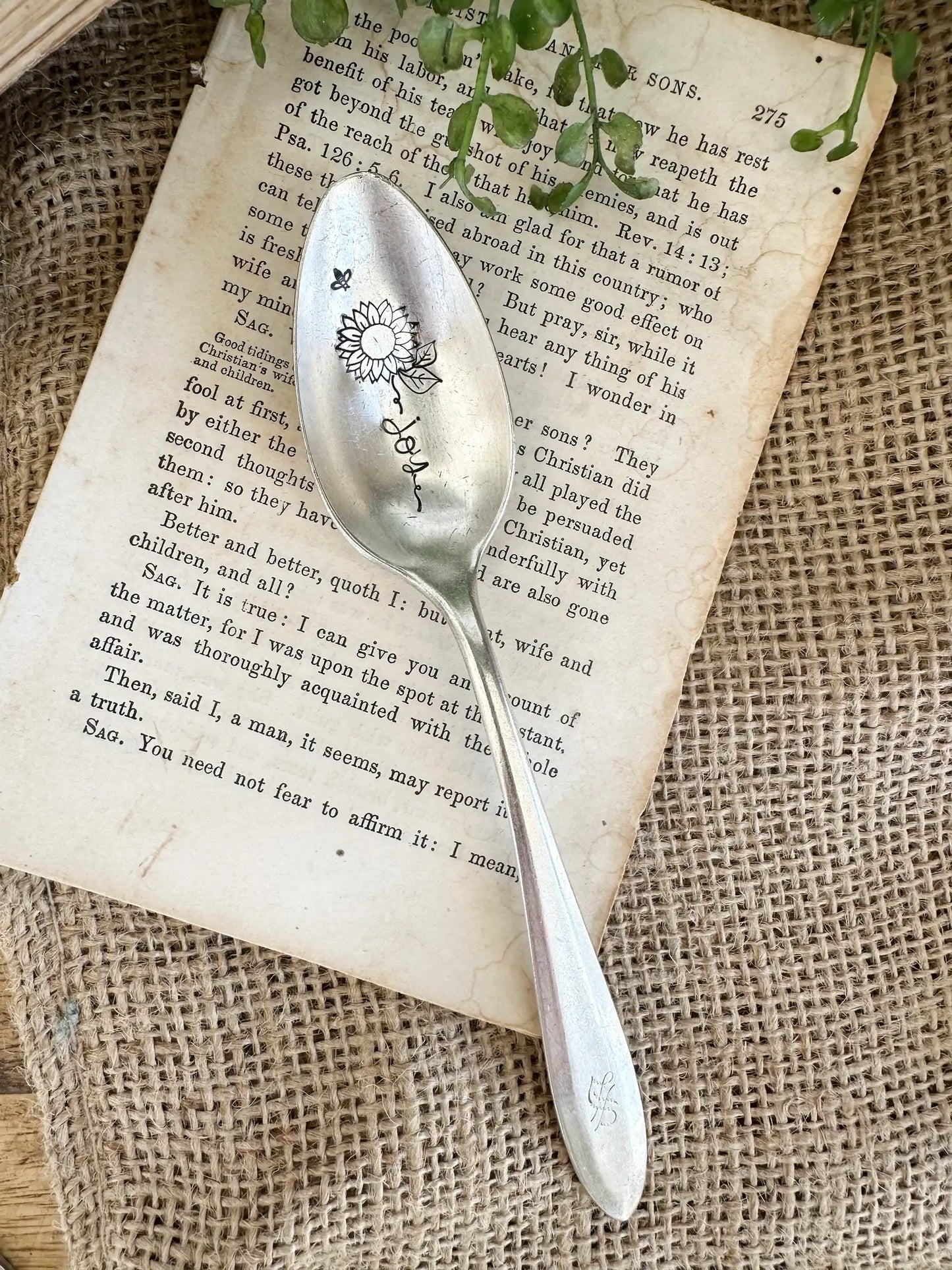 Floral Stem Vintage Hand Stamped Spoon