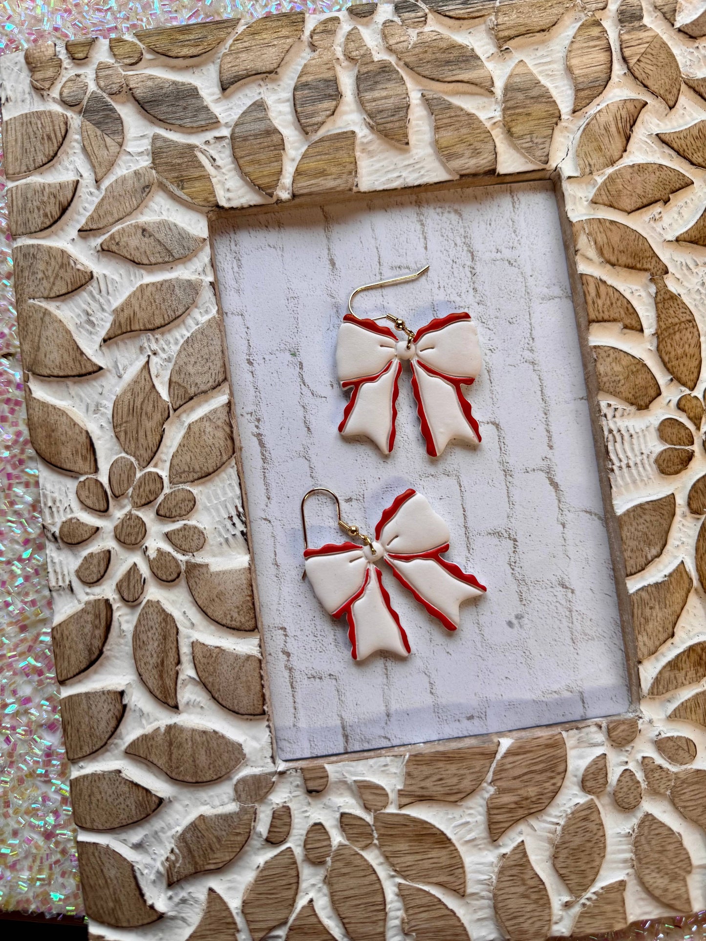 Red and White Ruffle Bows | Polymer Clay Earrings