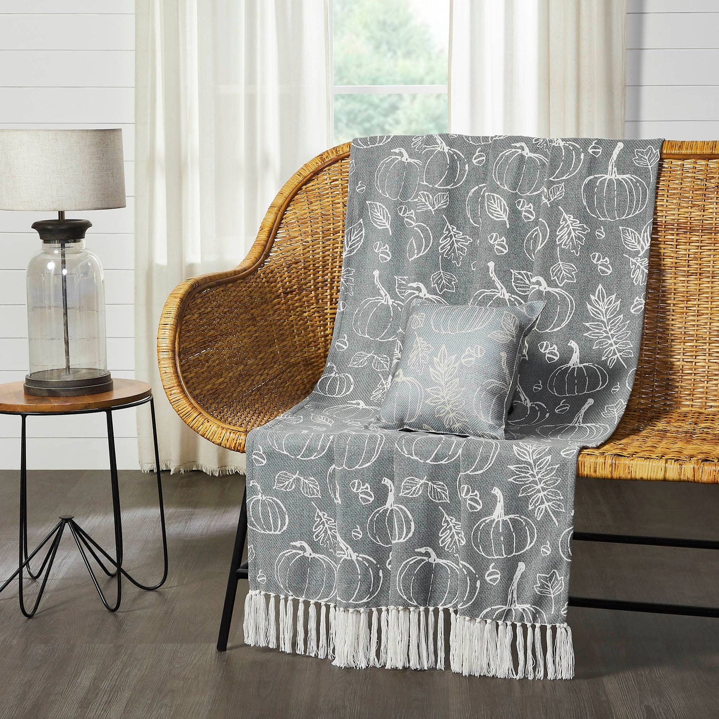 Autumn Fall Grey Pumpkin Silhouette Plush Throw Blanket 50x60 Cozy Home Decor