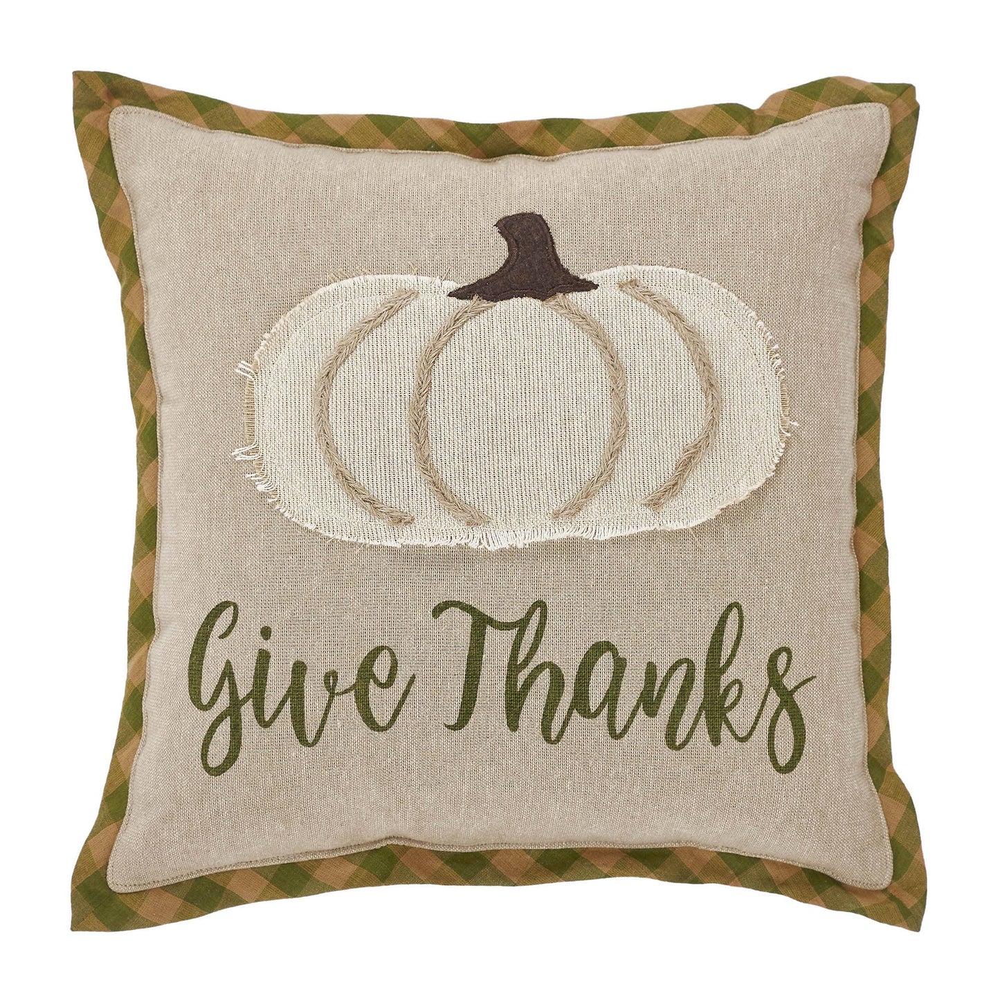 Fall Thanksgiving Harvest Applique Pumpkin Give Thanks Decorative Throw Pillow 12x12 Autumn Seasonal Home Accent Cushion