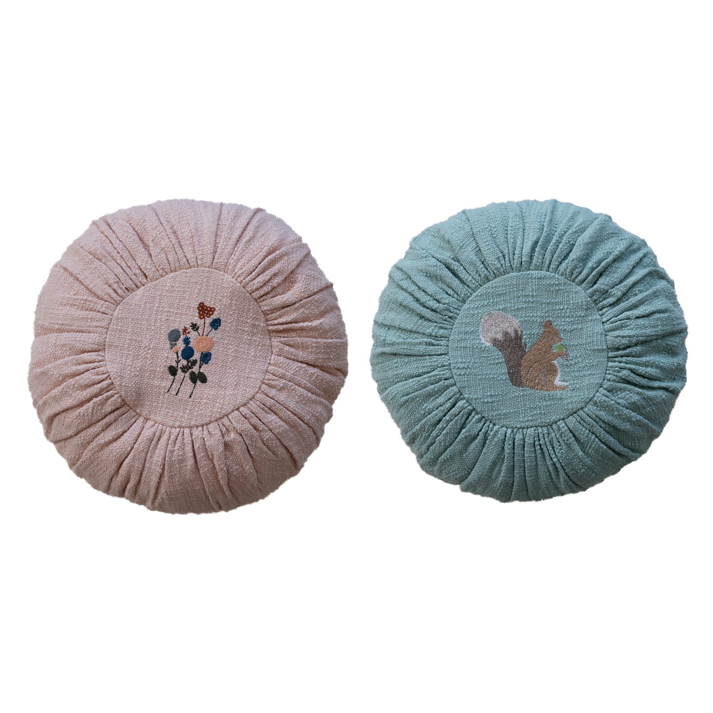 14" Slub Pillow with Embroidery, 2 Colors, 2 Styles