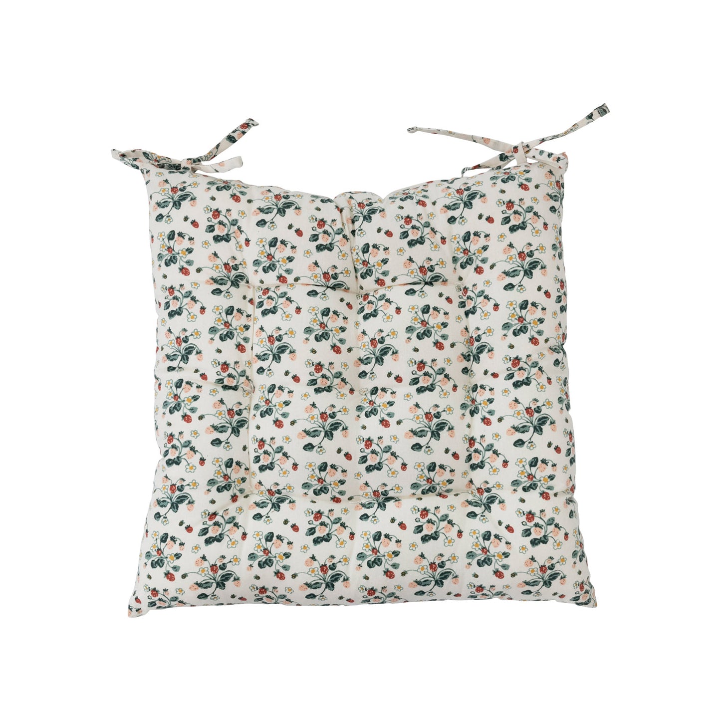 18" Cotton Printed Chair Cushion with Strawberry Floral Pattern