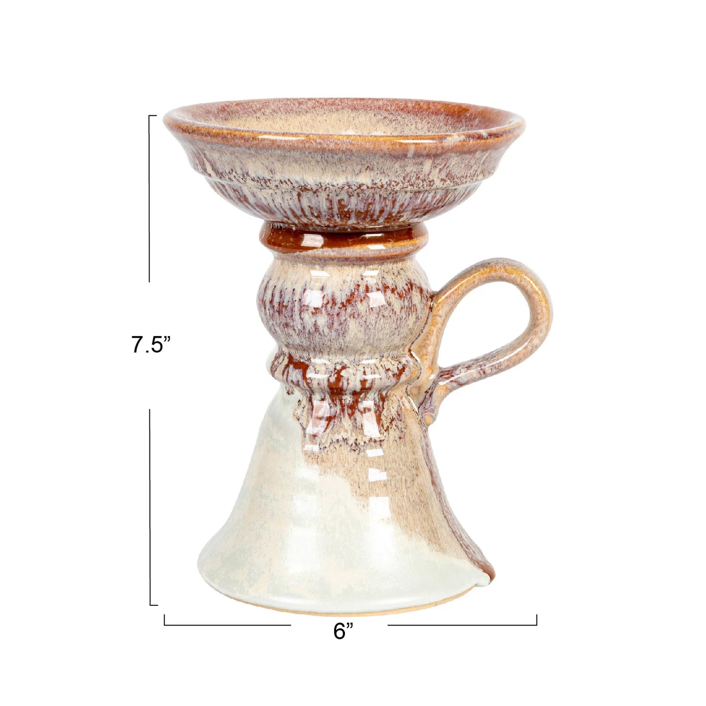 Stoneware Pillar Holder w/ Handle (Holds 5" Pillar) (Each One Will Vary)