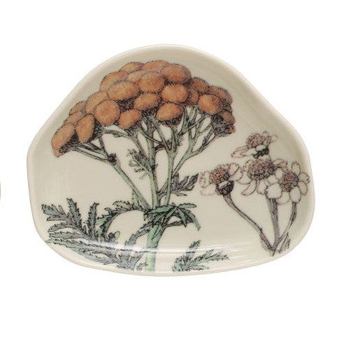 Stoneware Dish w/ Florals, 3 Styles