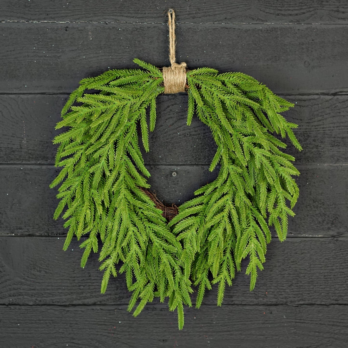 20inW Heart Twig Wreath-Soft Touch Evergreen Norfolk