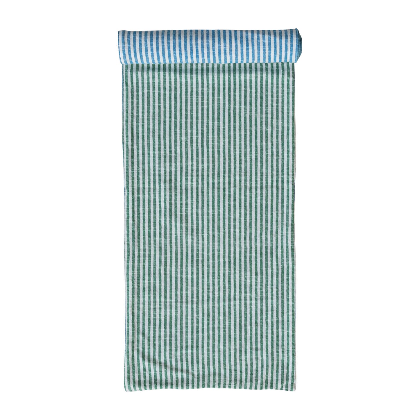 Woven Cotton Two-Sided Striped Table Runner, Blue, Green & Natural