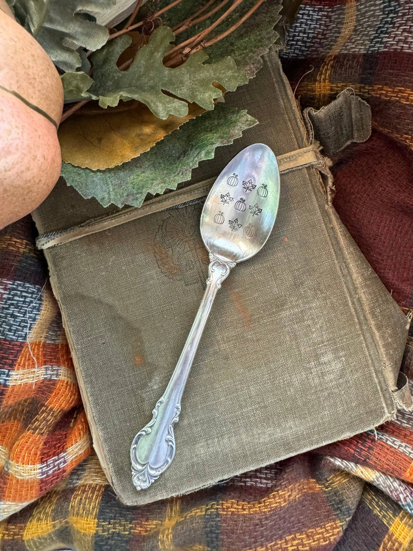 Pumpkins and Leaves Vintage Stamped Spoon