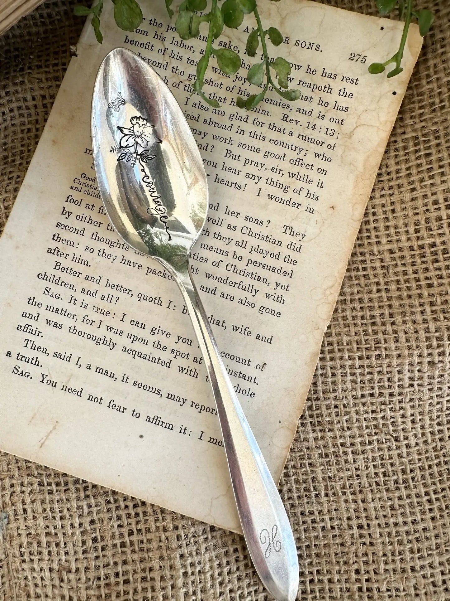 Floral Stem Vintage Hand Stamped Spoon