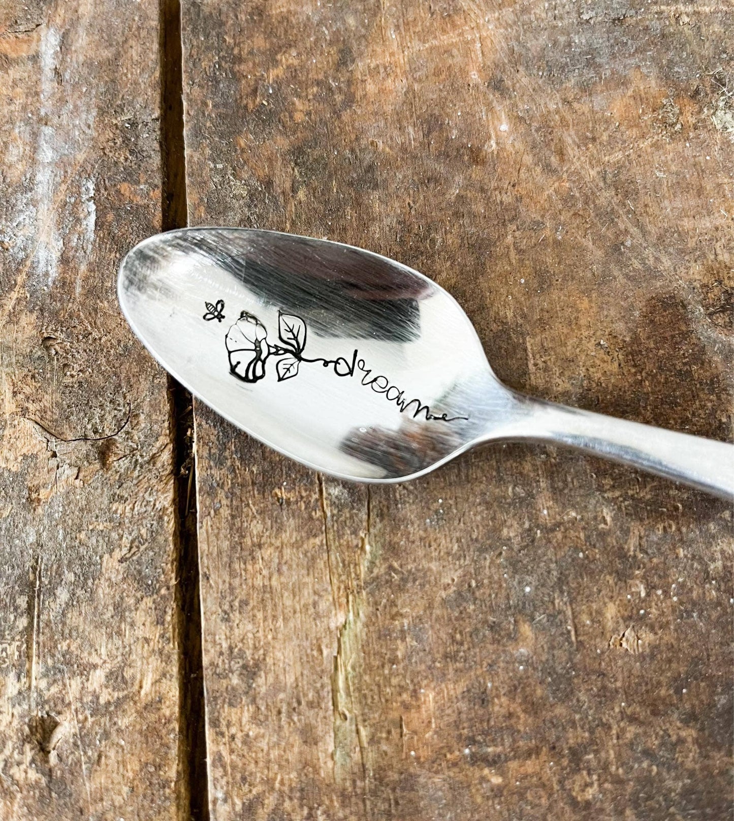 Floral Stem Vintage Hand Stamped Spoon