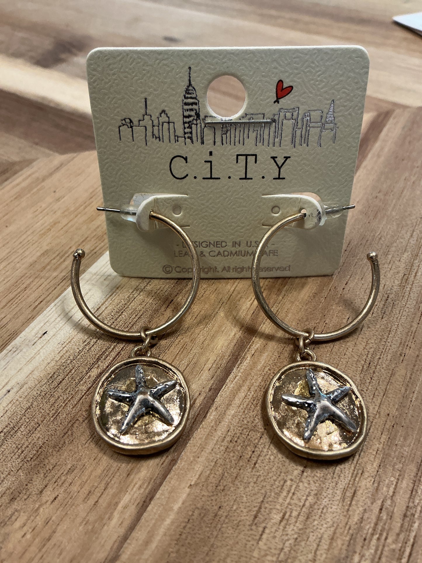 Starfish Disc Dangle Open Hoops