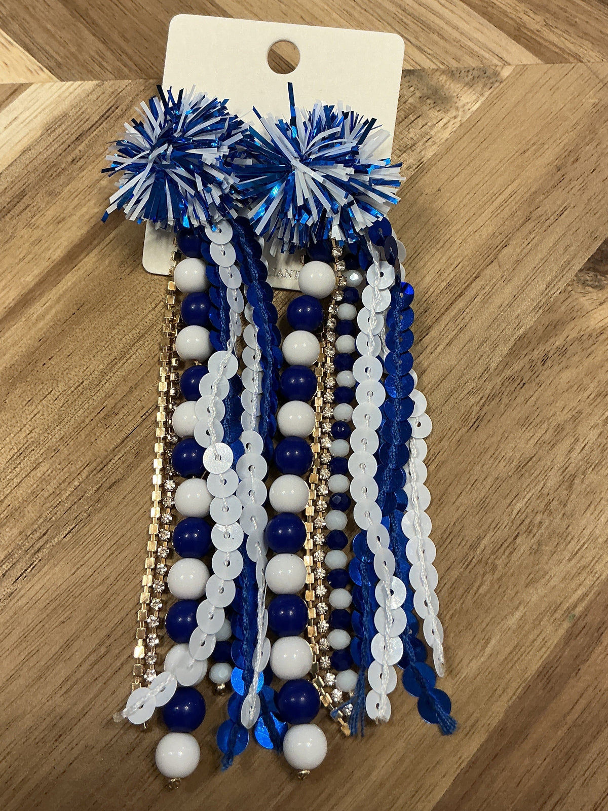 Blue/White Pom earrings
