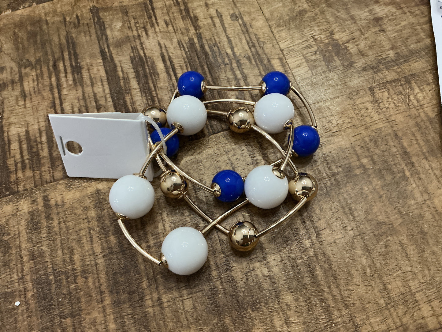 Gameday 3 Strand Royal Blue, White and Gold Stretch Bracelet