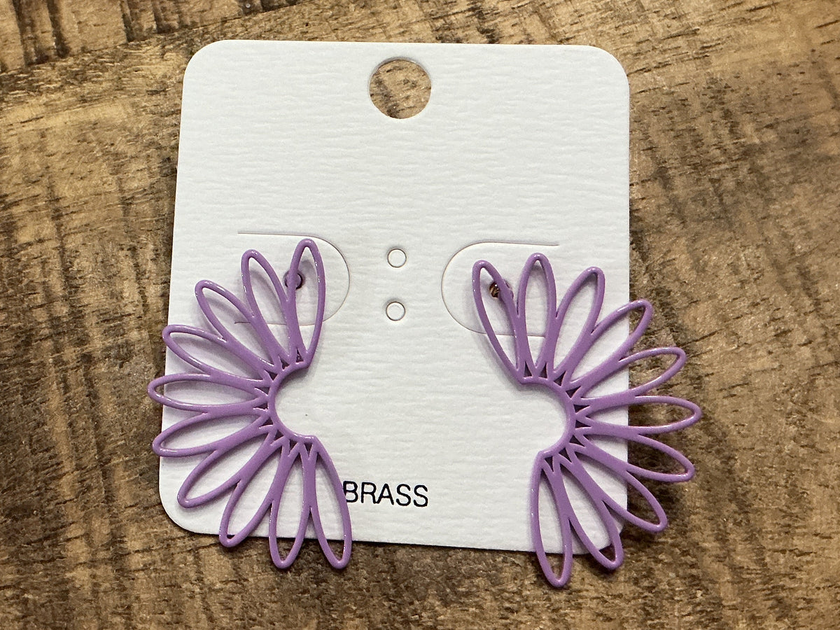 Purple half daisy earrings