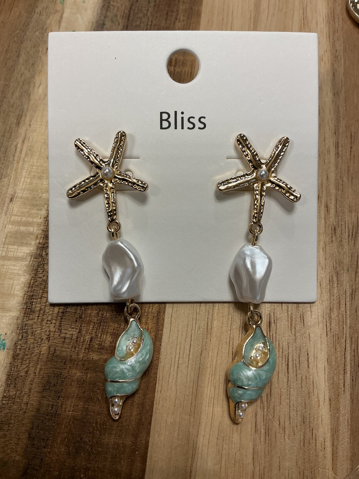 Starfish & Baroque Pear Link Earrings